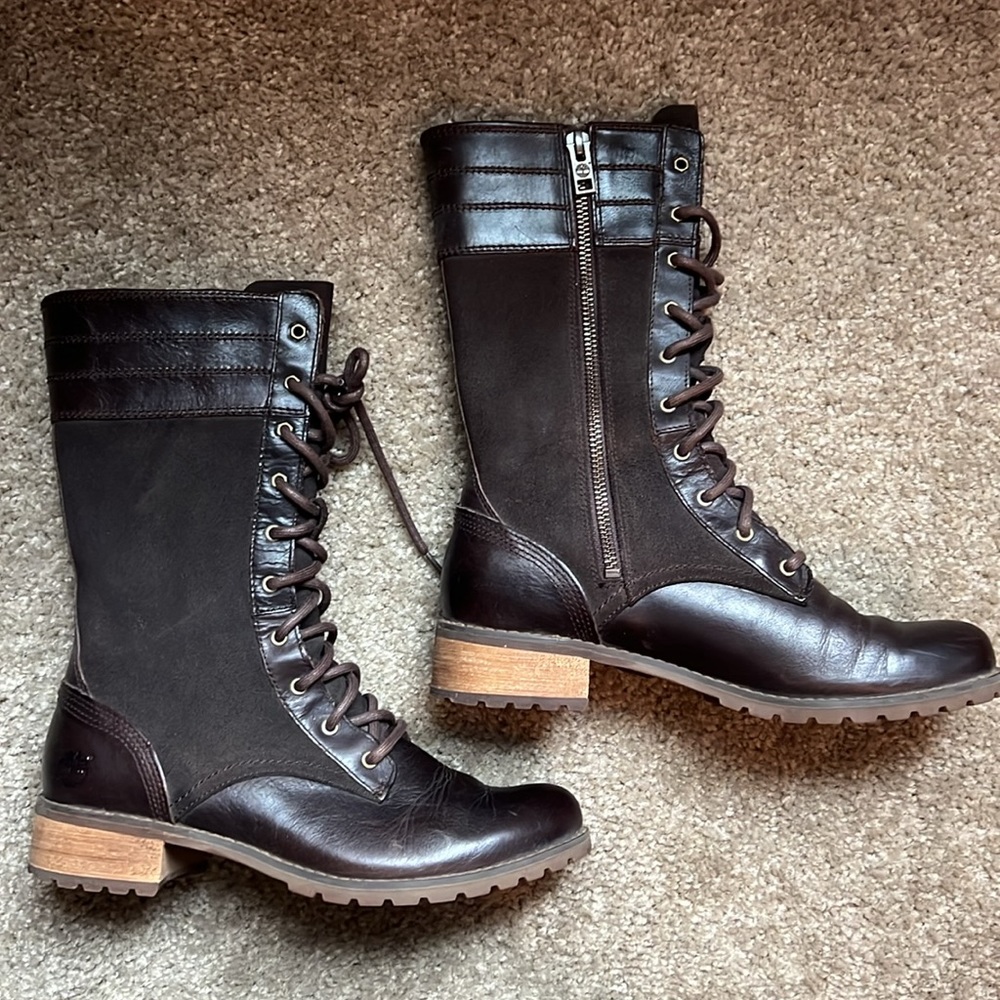 Timberlands Like New Leather & Suede Chocolate Brown Zipper W7 Riding Boots